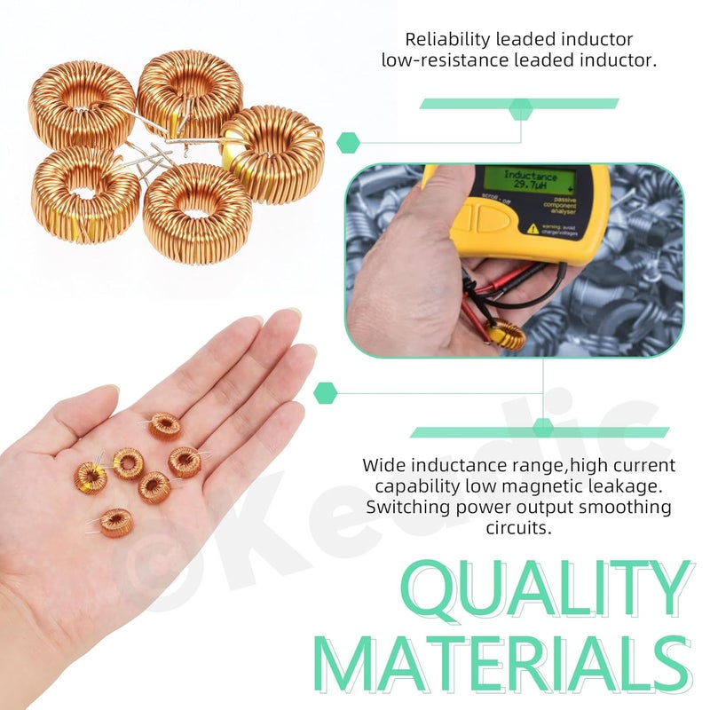 Keadic 20Pcs Vertical Toroid Magnetic Inductor Assortment Set 22uH 50uH 100uH 220uH 330uH Copper Wire Wind Wound Inductance Copper Coil Toroid Inductor for Transformers DIY Circuit Board - Image 3